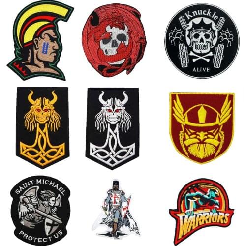 WARRIORS SAINT MICHEAL RED CROSS FIGHTER PROTECT US Embroidered Label biker Patches Clothes Stickers Apparel Accessories Badge