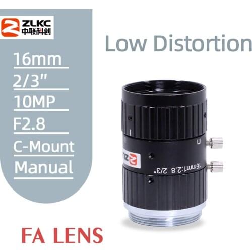 Low Distortion 10MP CCTV Lens 16mm 2/3" C-Mount Lens Manual Iris F2.8 Camera Lenses for Industrial Inspection and Machine Vision