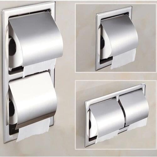 Single/Double Stainless Steel Toilet Paper Box Home Hotel Bathroom Wall-mounted Concealed Roll Paper Holder Rack Tissue box