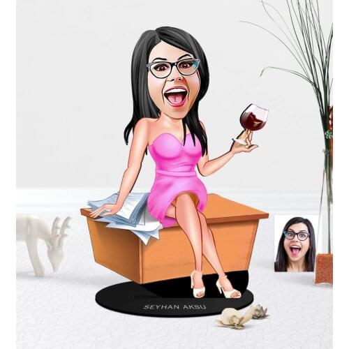 Personalized Women 'S Boss Cartoon Wooden Trinket-4 Photo Picture Funny Fun Memories Name Lettering Souvenir Gift