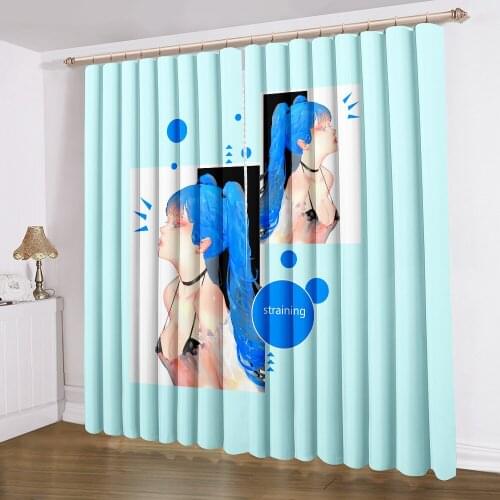 Sexy Curtains 3D Print Curtain Blue Hair Girl Bathroom Curtain For Bedroom Curtain For Living Room Curtain Home 2 Panels Curtain