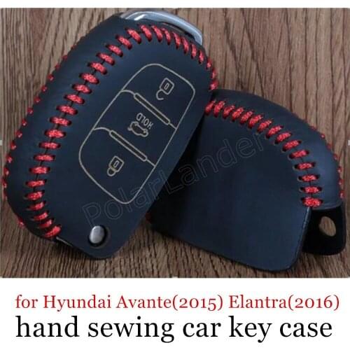 Only Red Only Red fit for Hyundai Avante(2015) Elantra(2016) car key case Hand sewing car key cover DIY Genuine leather