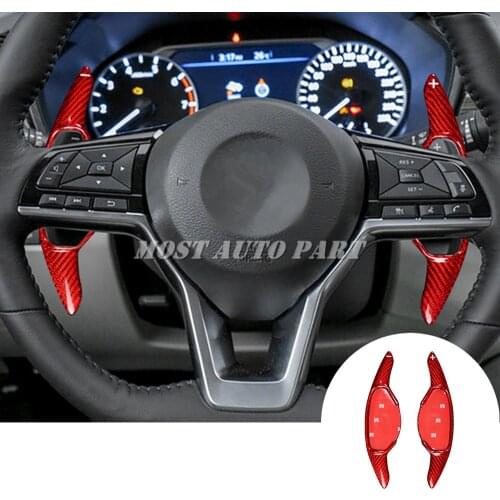 Carbon Fiber Paddle Paddle Shift Steering Wheel Shifter Extension For Nissan Altima Sentra Kicks Rogue Sport Qashqai Red/Black