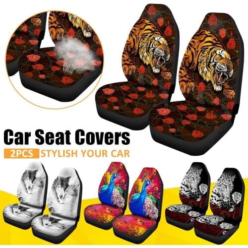 Universal 1pair Car Front Seat Cover Wear Resistance Breathable Pad Cushion With Tiger Leopard Prints Size Interior Accessories