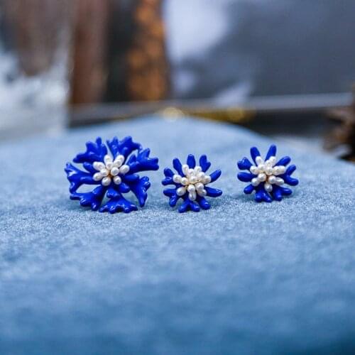Vanssey Fashion Jewelry Blue Flower Cornflower Bluebottle Natural Pearl Brooch Pin Wedding Party Accessories for Women 2020 New
