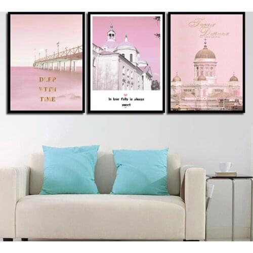 Waterproof Print Canvas Painting Stylish For Living Room Modern Pink Castle Series Poster Nordic Wall Artwork Unframed