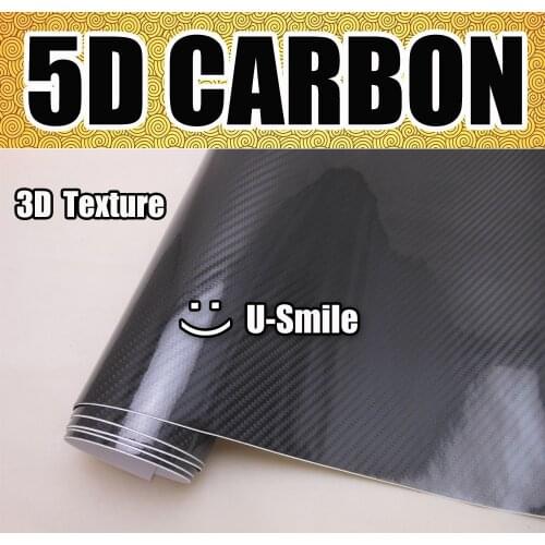 Premium High Glossy Black 5D Carbon Fiber Vinyl Wrap Film Bubble Free For Car Styling