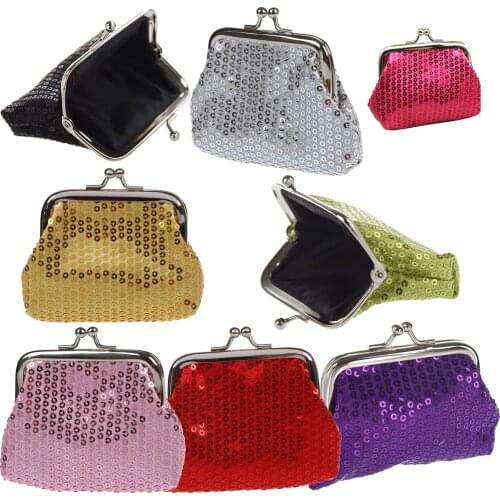 Womens Sequins Coin Purse Buckle Mini Wallet(black)