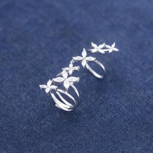 SLJELY Luxury Pure 925 Sterling Silver Shining Flower Finger Ring Micro AAA Cubic Zirconia Women Wedding Party Fine Jewelry Gift