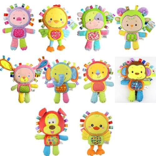 10pcs Animals Baby Plush Toys soft Elephant Calm Dog Doll Towel Baby Toys With BB Ring Plush Rattles Toys gift