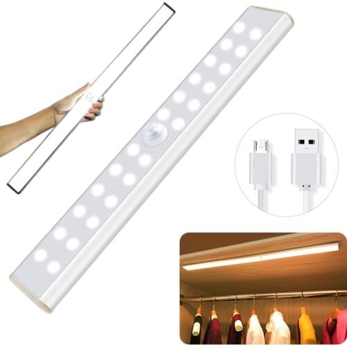 24/40/60 LED Cabinet Light USB Rechargeable Night Lamp PIR Motion Sensor Night Light for Kitchen Cupboard Closet Bedroom Lampe