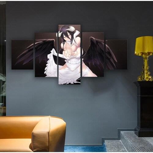 5pcs OVERLORD Albedo Animation Poster Decorative Paintings for Bedroom Wall Decor Canvas Anime