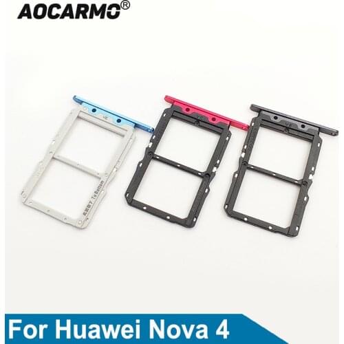 Aocarmo Black / Blue / Red For Huawei Nova 4 SVCE-AL00 VCE-TL00 D MicroSD Holder Nano Sim Card Tray Slot