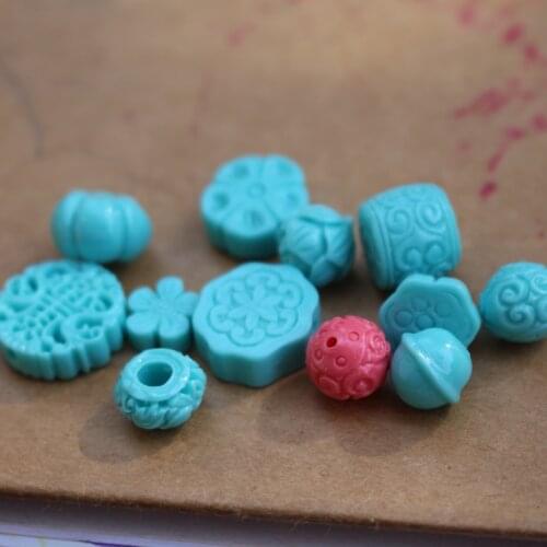 20Pcs 3D Artifical Beads Carved Stone Powdered Multi-Shaped Ocean blue Pink color for Jewelry Bracelet Necklace Earring making