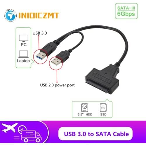 INIOICZMT USB 3.0 to SATA Converter Cable External Power Hard Disk Drive USB 3.0 to SATA 22 Pin Adapter For 2.5 Inch HDD SSD