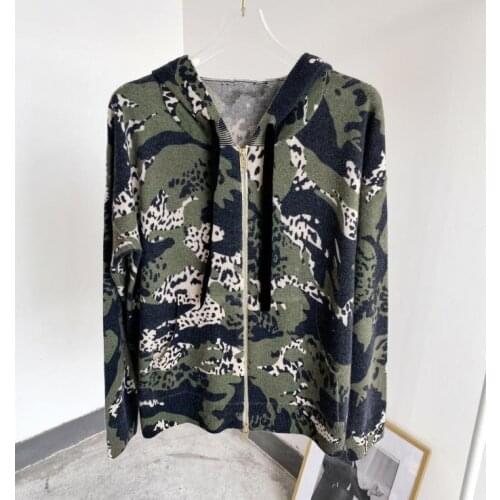 Camouflage cashmere sweater Wool Blend Sweater Long Sleeves Fashion V neck Oversized KNITTED Hoodies