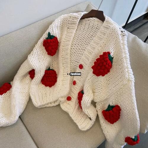 Korobov Sweet Japanese Style Women Cardigans Strawberry Knit Embroidery Korean Cardigan Vintage Elegant Cute Sweaters