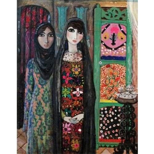 Full Square Diamond painting Sale Round stone 5D Diamond Embroidery Home decoration Diamond Arab sisters pictures at home decor
