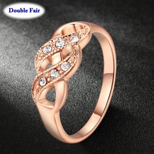 DWR334 Wave Shape Rose Gold Color Wedding Finger Ring For Women Fashion Brand Austrian Crystal Vintage Jewelry