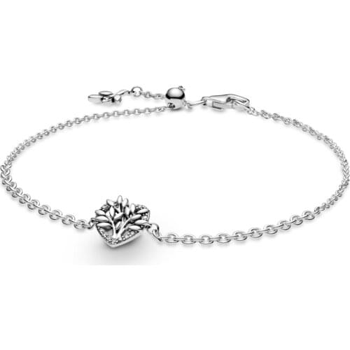 Moments Heart Family Tree Collier Sliding Clasp Adjust 925 Sterling Silver Bracelet Fit Europe Bangle Bead Charm Diy Jewelry