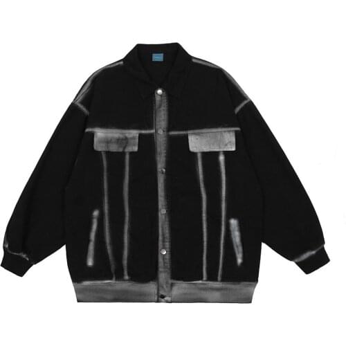 Urban Letter Graffiti Denim Jacket Mens Ins High Street Tide Brand Loose Stand Collar Coat