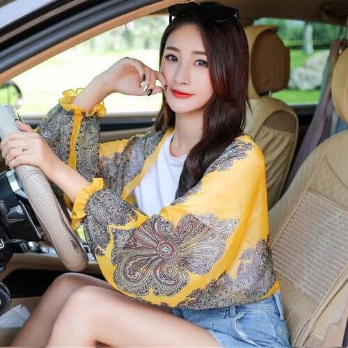 Summer Beach Towel Seaside Dual-Use Cycling Sunscreen Clothing Female Chiffon Driving Silk Scarf Embroidered Shawl Female Cape