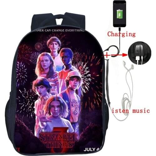 Stranger Things Season 3 Backpack Multifunction USB Charging Laptop Backpack for Teenage Girls Boys Daily Backpack School Bags