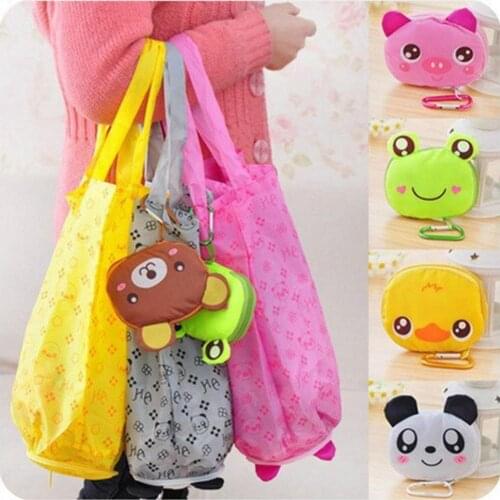 Reusable Foldable Shopping Tote Waterproof Shopping Bags Storage Organizer Eco Bag Cartoon Animal Panda Frog Pig