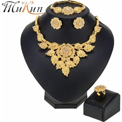 MUKUN Dubai Bridal Jewelry Sets Necklace Earring For Women African Hawaiian Wedding 24KGold Bridesmaid Gifts Accessories Turkish