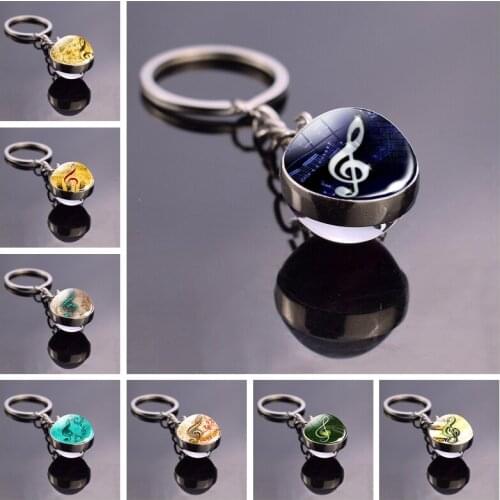 Music Notes Glass Ball Keychain Musical Jewelry Butterfly Music Notes Musician Art Key Chain Key Ring Birthday Gift
