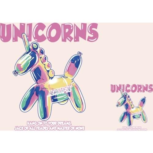 Rainbow Color Cartoon Trojan Unicorn Print Sticker Iron On Childrens Clothing Heat Transfer Vinyl Washable Badge