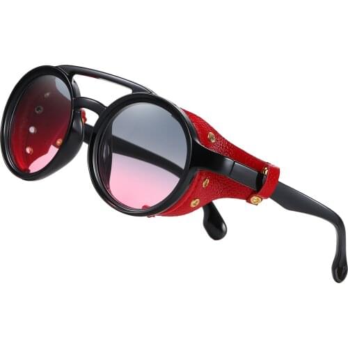 2021 NEW Men Steampunk Metal Gothic Goggles Sunglasses Women Retro Fashion Leather With Side Shades Round Sun Glasses Black