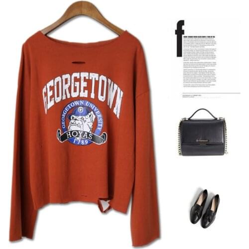 2018 spring new fashion letter dog printting solid loog sleeve T shirt