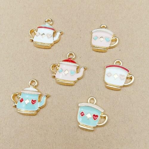 Wholesale 60pcs Gold Tone Plated cute Oil Drop Teapot Cup shape Jewelry DIY Charms Enamel Alloy Metal Bracelet Earring Pendants