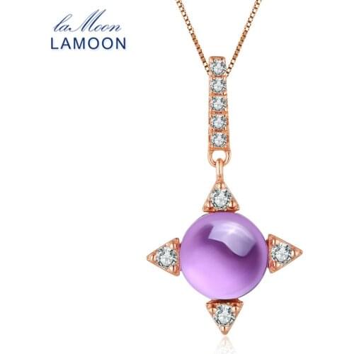 LAMOON Corss Star 8mm 2.3ct Natural Purple Amethyst 925 Sterling Silver Jewelry Chain Pendant Necklace S925 LMNI003