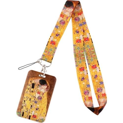 PF569 Dongmanli Art oil Painting Lanyard Keychain ID Card Pass Gym Mobile Phone Hang Rope Webbing Straps Key Ring Holder Gifts