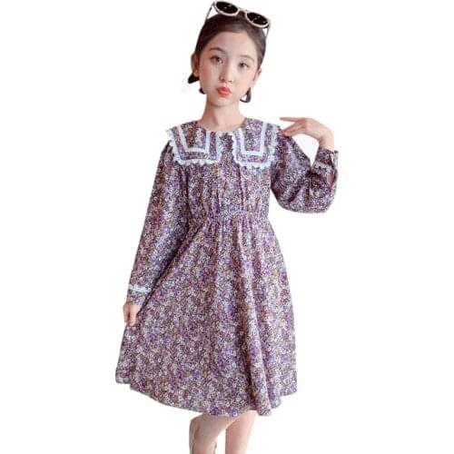 Dress Girl Floral Pattern Girl Dress Casual Style Children Dresses Spring Autumn Girl Costume 6 8 10 12 14