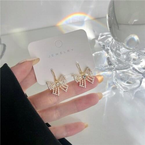 Simple Fully Imitation Pearls Bowknot Clip Earrings New Shiny Luxury Statement Earrings