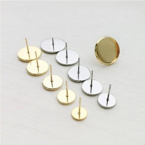 10pcs Stainless Steel Earring Stud Blank Base Fit 6mm 8mm 10mm 12mm Cabochon Settings Cameo Bezel Tray For Diy Jewelry Making