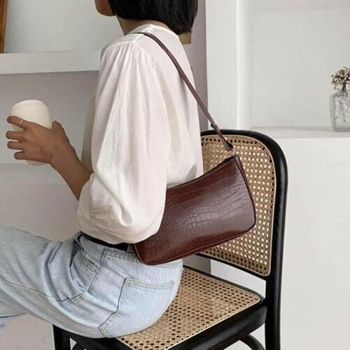 Retro Crocodile Pattern Baguette Bag Women Fashion PU Leather Armpit Bag French Shoulder Bag Luxury Design Handbag Lady Purse