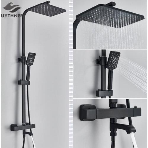 Thermostatic Bath Faucet Black Shower Faucet Rain Shower Head Wall Mounted Bathtub Mixer Tap thermostat controled Shower Set
