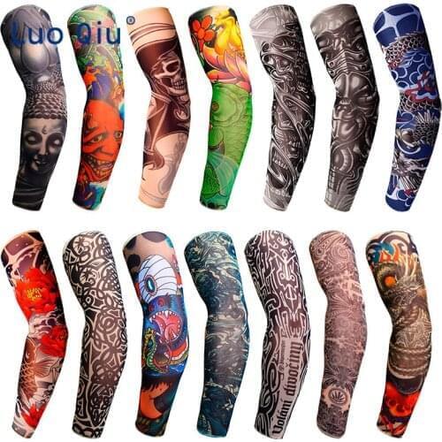 1PC Fake Tattoo Arm Warmers Cycling Sleeves Nylon Men Women Kid Fashion UV Sun Protection Outdoor Driving Arm Sleeves