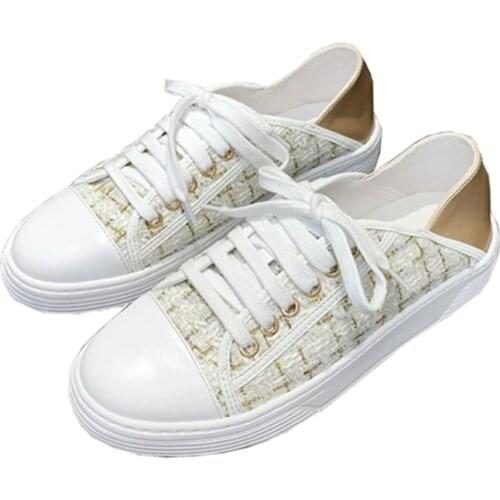 Spring Fashion Flat Womens Shoes Letter Braid Lace Up Casual Shoes Ladies Retro White Shoes Thick Bottom Loafers Sports Shoes