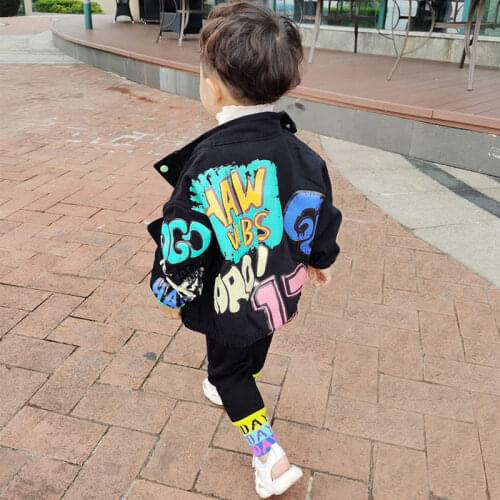 Spring Autumn Children Boys Jackets Kids Boy 2021 New Fashion Denim Outerwear Letter Print Baseball Uniform Jacket Clothes