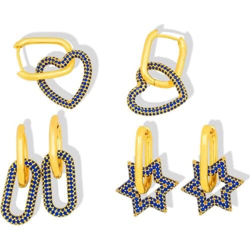 Zirconia Crystal Heart Oval Star Earrings for Women Bohemian Gothic Geometric Jewelry Plated Copper Gold Filled Drop Earrings