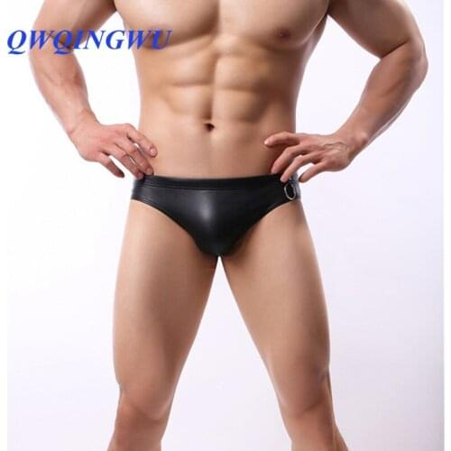Sexy Mens Briefs Leather PU Underwear Bikini Low Waist Sexy Men Underpants Briefs Homer Male Panties Gay Men Briefs