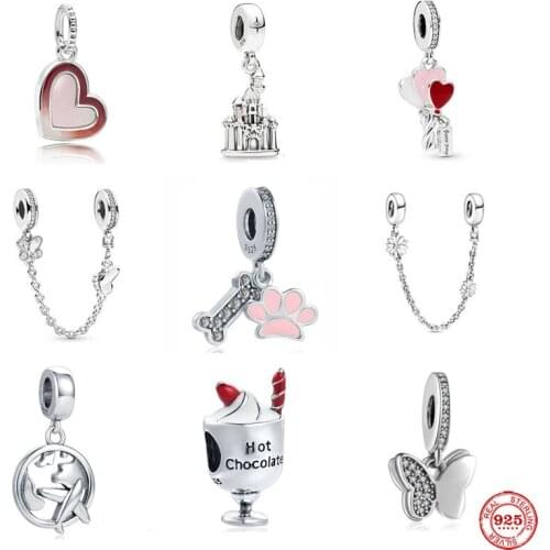 2021 new 925 Sterling silver safety chain dog paw airplane diy Beads fit Original Pandora charms silver 925 for women jewelry
