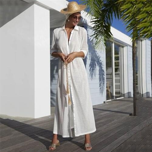 2021 Solid Cover-ups Sexy Deep Summer Beach Dress Lace Tunic Women Beachwear Swimsuit Cover Up Robe de plage Q1266
