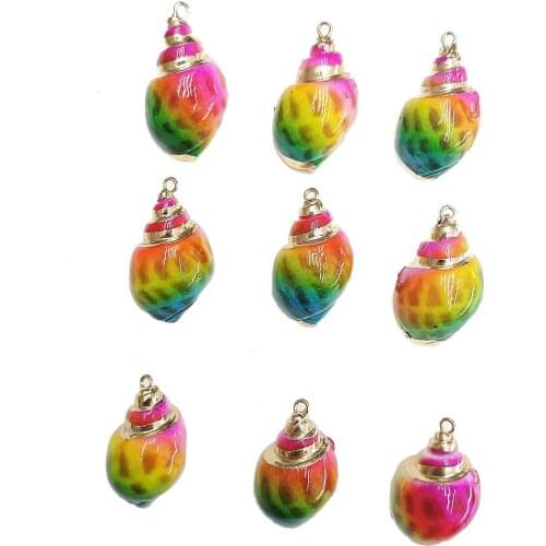 5pcs Natural Conch Shell Colorful Charm Women Jewelry Making 21*33mm Gilt Edge Small Pendant for DIY Necklace Choker Accessories