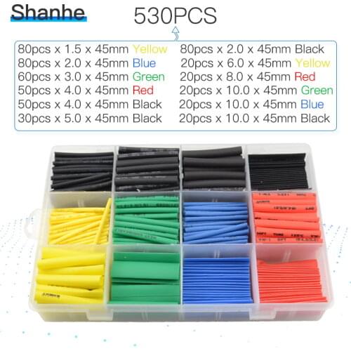 530pcs Thermal contra Sleeve cable Heat Shrink Tube termoretractil pvc tube tubing 2:1 Wrap Wire Cable
